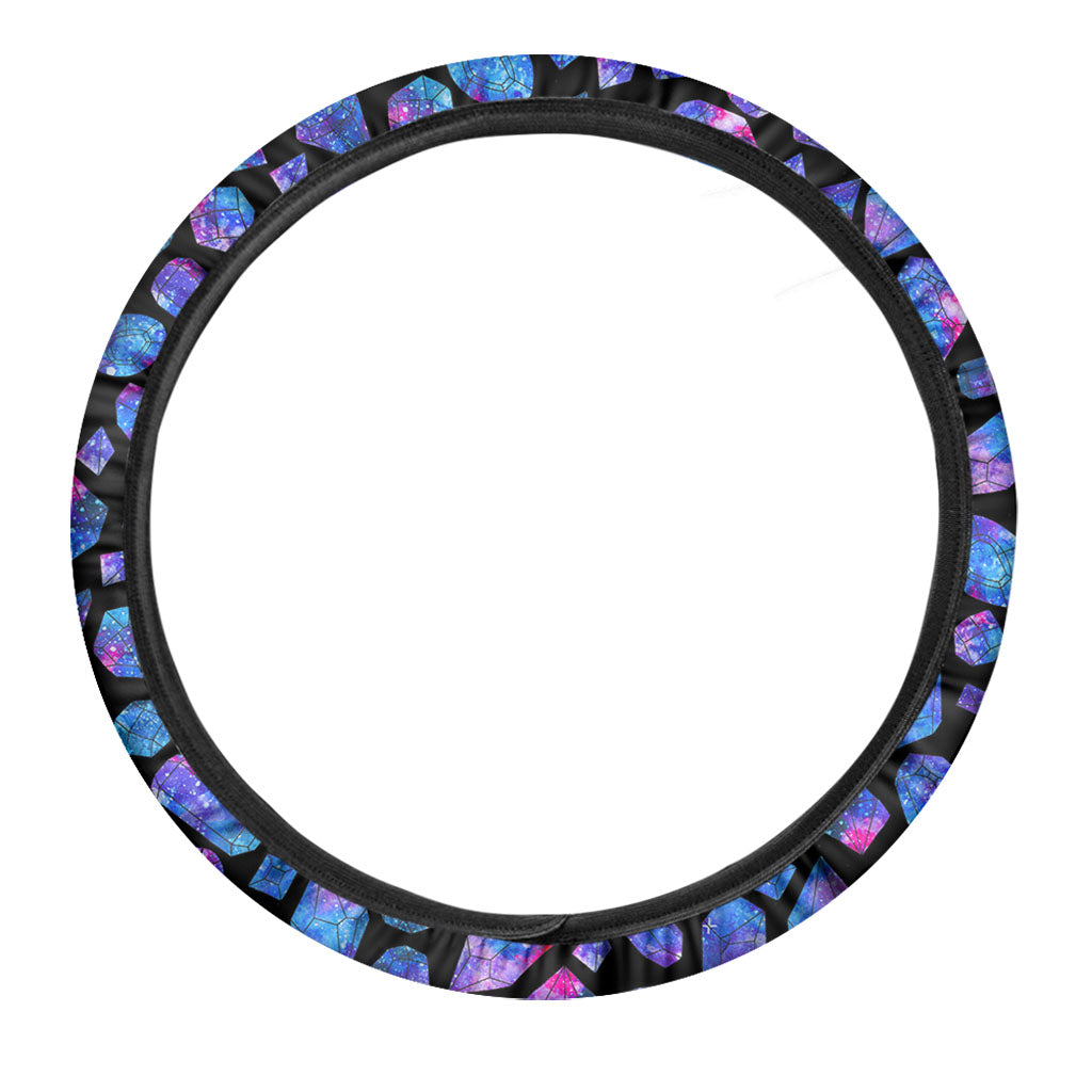 Blue Crystal Cosmic Galaxy Space Print Car Steering Wheel Cover