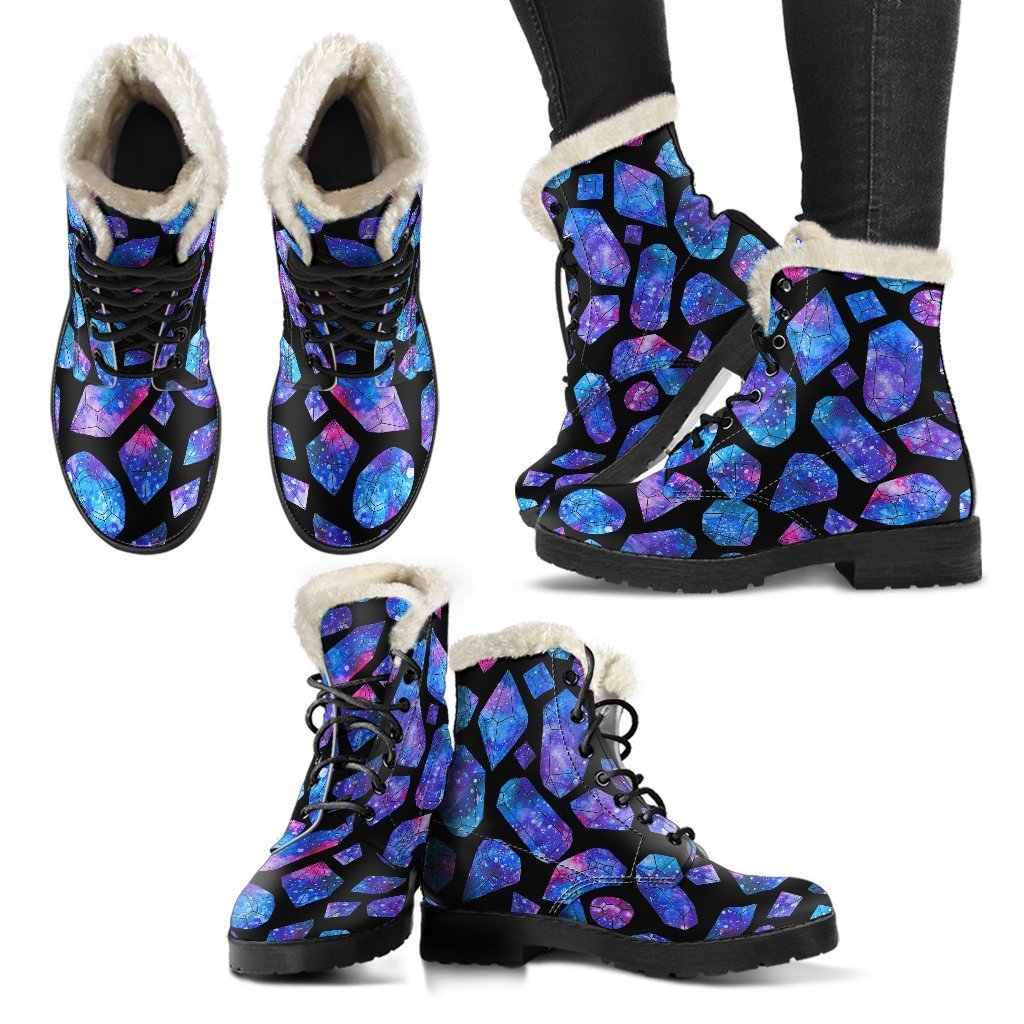 Blue Crystal Cosmic Galaxy Space Print Comfy Boots GearFrost