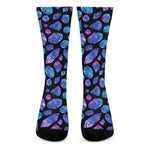 Blue Crystal Cosmic Galaxy Space Print Crew Socks