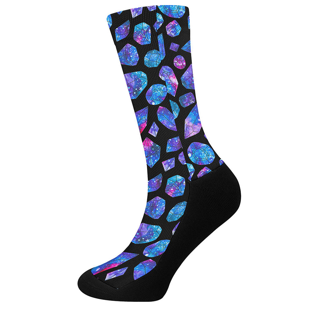 Blue Crystal Cosmic Galaxy Space Print Crew Socks