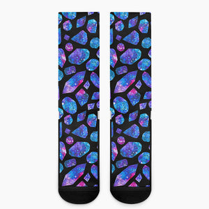 Blue Crystal Cosmic Galaxy Space Print Crew Socks