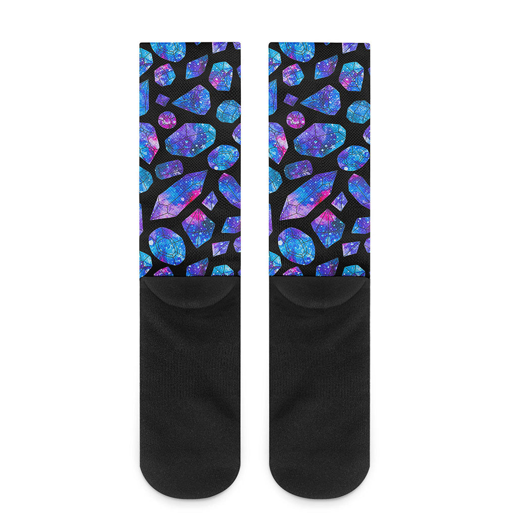 Blue Crystal Cosmic Galaxy Space Print Crew Socks