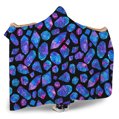 Blue Crystal Cosmic Galaxy Space Print Hooded Blanket