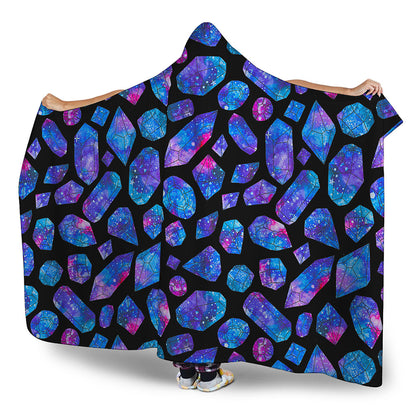 Blue Crystal Cosmic Galaxy Space Print Hooded Blanket