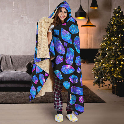 Blue Crystal Cosmic Galaxy Space Print Hooded Blanket
