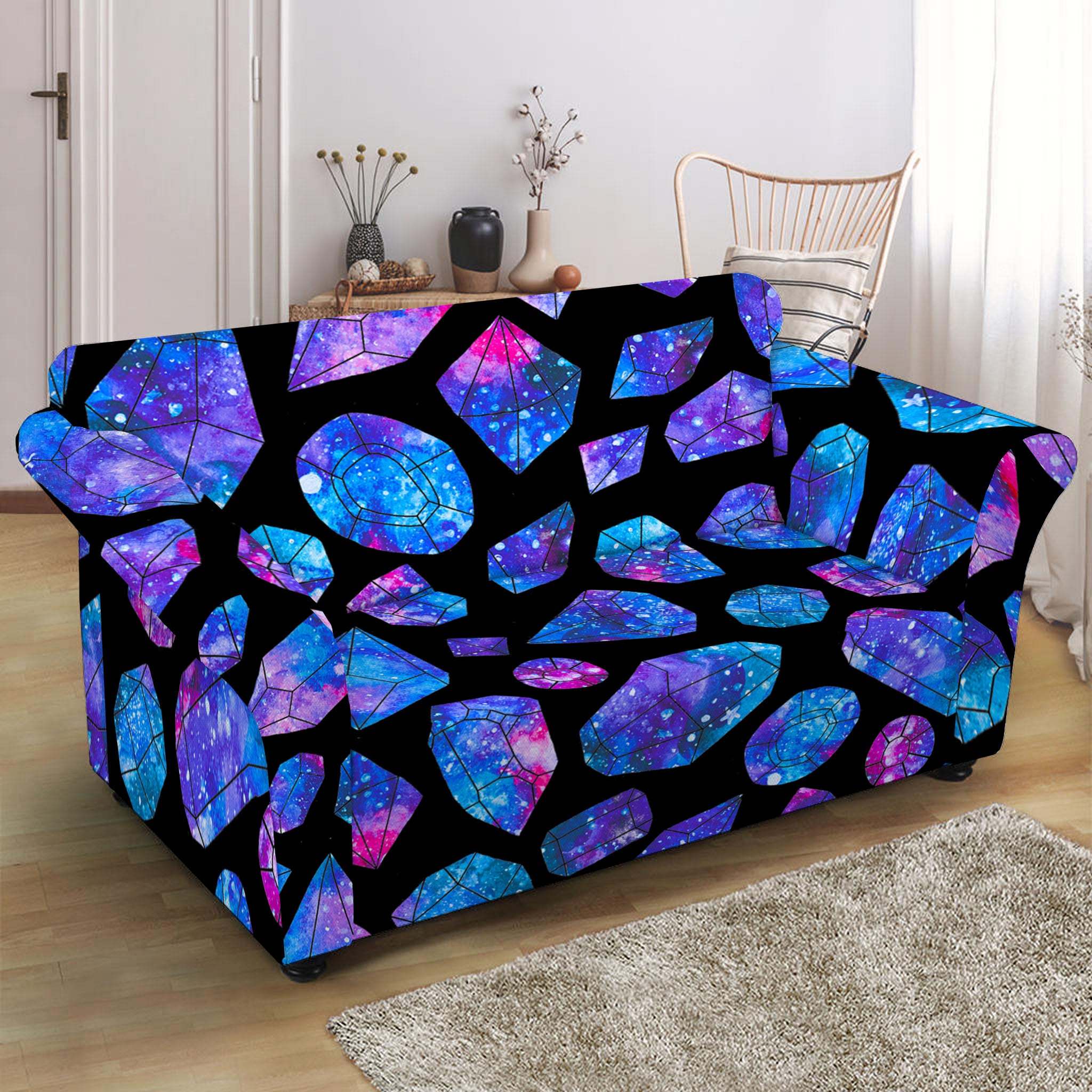 Blue Crystal Cosmic Galaxy Space Print Loveseat Slipcover