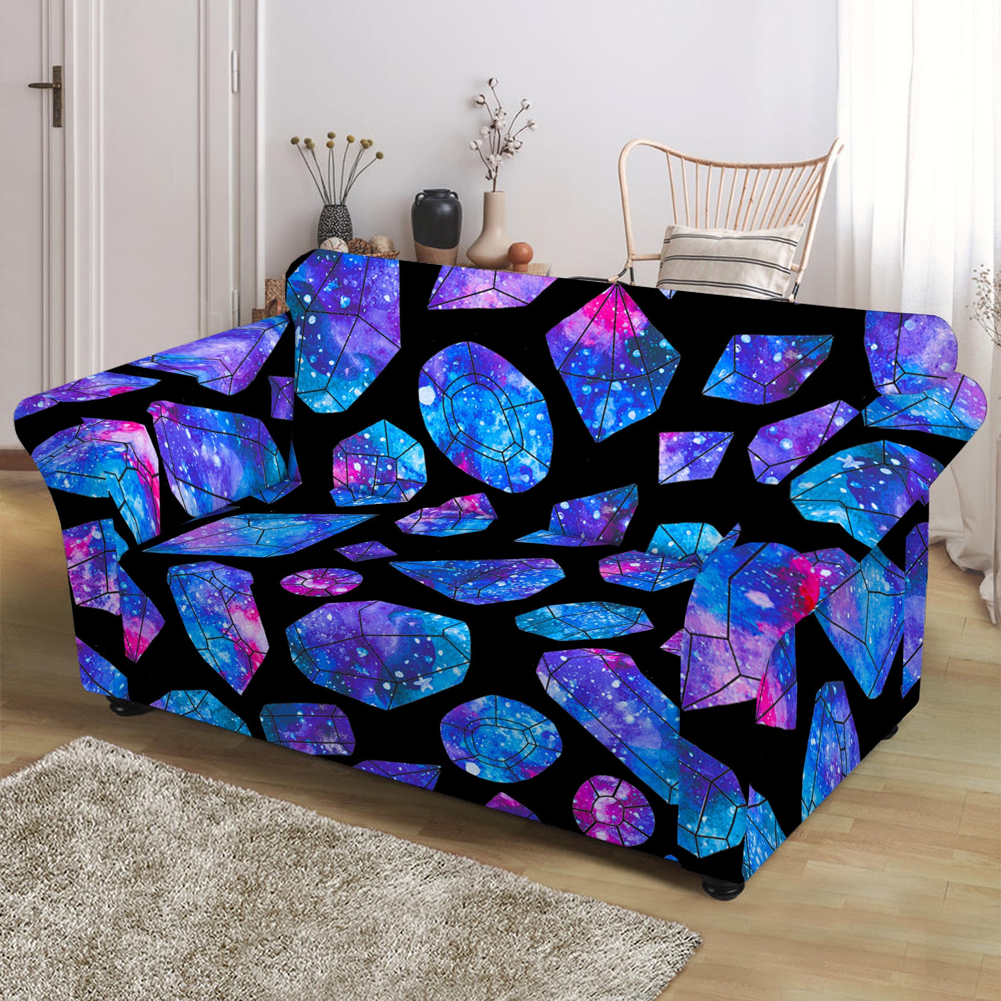 Blue Crystal Cosmic Galaxy Space Print Loveseat Slipcover