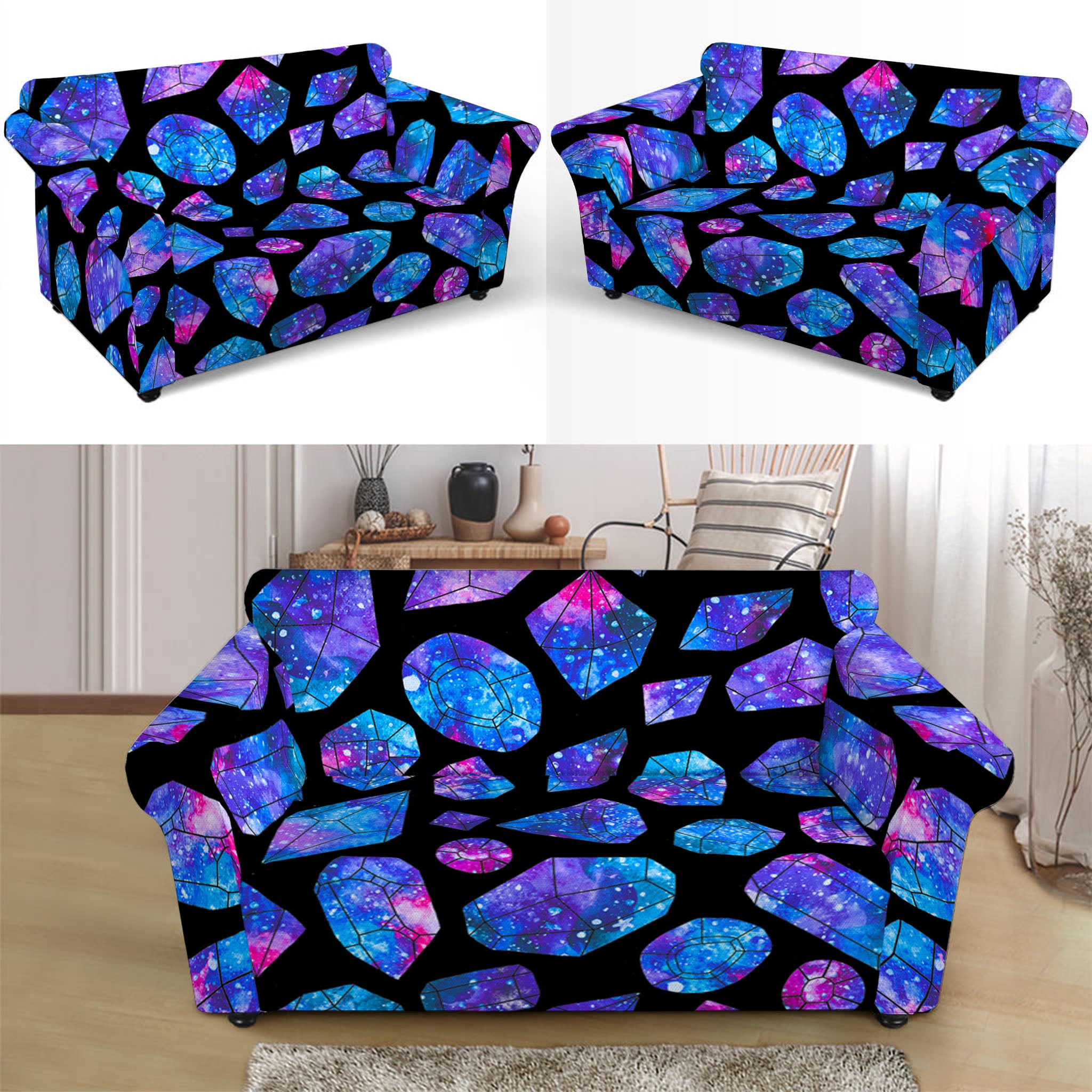 Blue Crystal Cosmic Galaxy Space Print Loveseat Slipcover