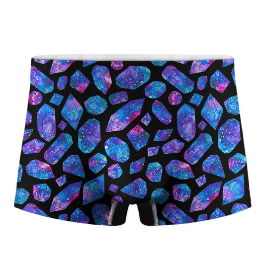 Blue Crystal Cosmic Galaxy Space Print Men's Boxer Briefs