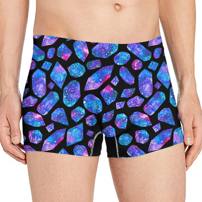 Blue Crystal Cosmic Galaxy Space Print Men's Boxer Briefs