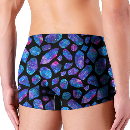 Blue Crystal Cosmic Galaxy Space Print Men's Boxer Briefs