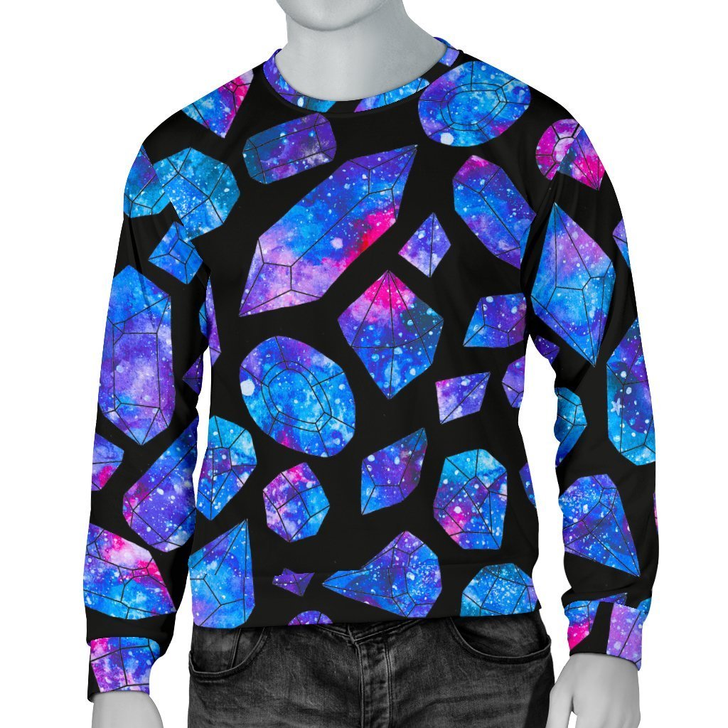Blue Crystal Cosmic Galaxy Space Print Men's Crewneck Sweatshirt GearFrost