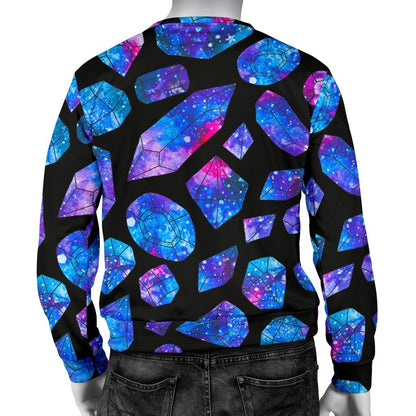 Blue Crystal Cosmic Galaxy Space Print Men's Crewneck Sweatshirt GearFrost