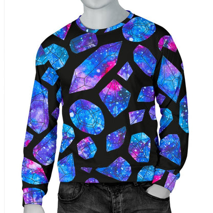 Blue Crystal Cosmic Galaxy Space Print Men's Crewneck Sweatshirt GearFrost