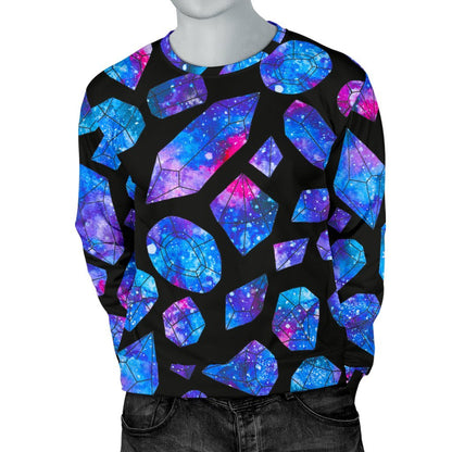 Blue Crystal Cosmic Galaxy Space Print Men's Crewneck Sweatshirt GearFrost