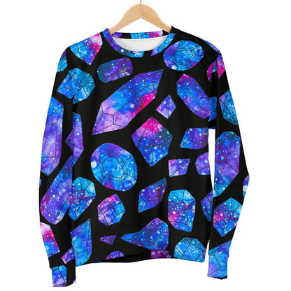 Blue Crystal Cosmic Galaxy Space Print Men's Crewneck Sweatshirt GearFrost