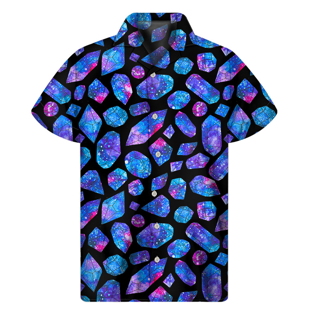 Blue Crystal Cosmic Galaxy Space Print Men's Short Sleeve Shirt