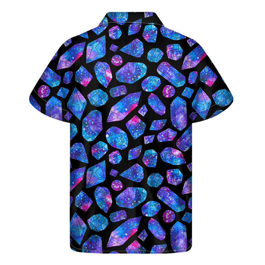 Blue Crystal Cosmic Galaxy Space Print Men's Short Sleeve Shirt