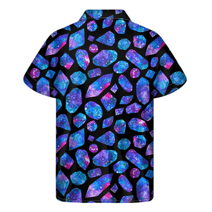 Blue Crystal Cosmic Galaxy Space Print Men's Short Sleeve Shirt