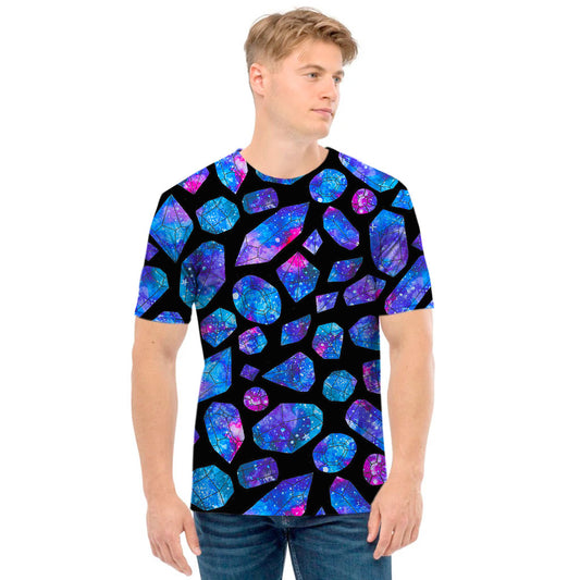 Blue Crystal Cosmic Galaxy Space Print Men's T-Shirt