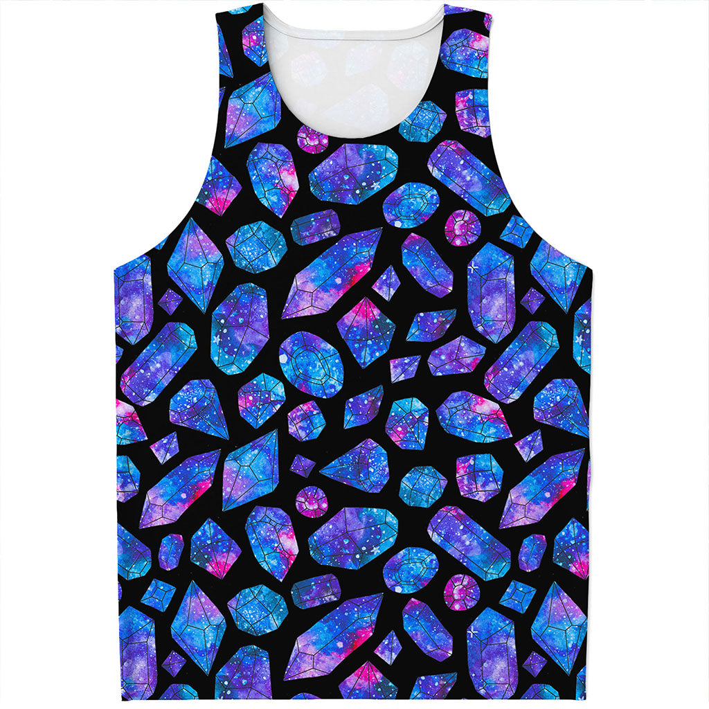 Blue Crystal Cosmic Galaxy Space Print Men's Tank Top