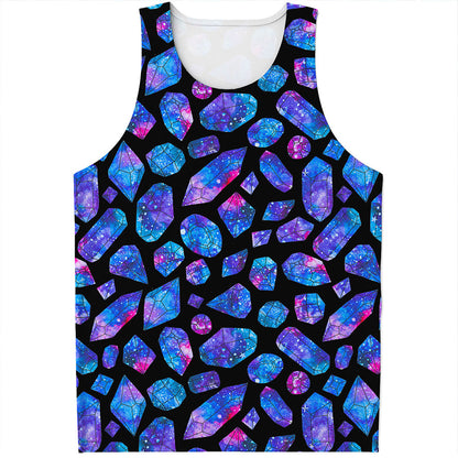 Blue Crystal Cosmic Galaxy Space Print Men's Tank Top