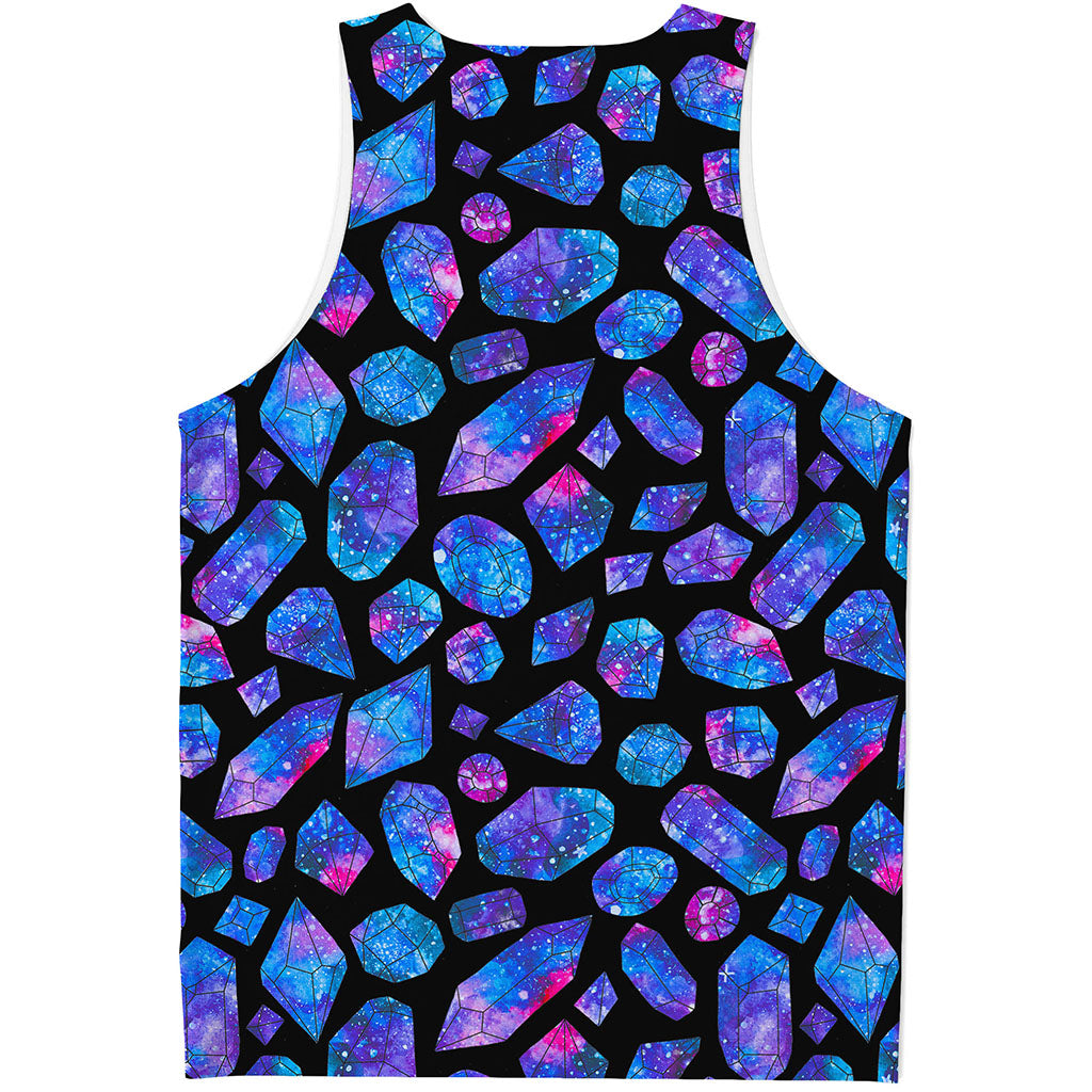 Blue Crystal Cosmic Galaxy Space Print Men's Tank Top