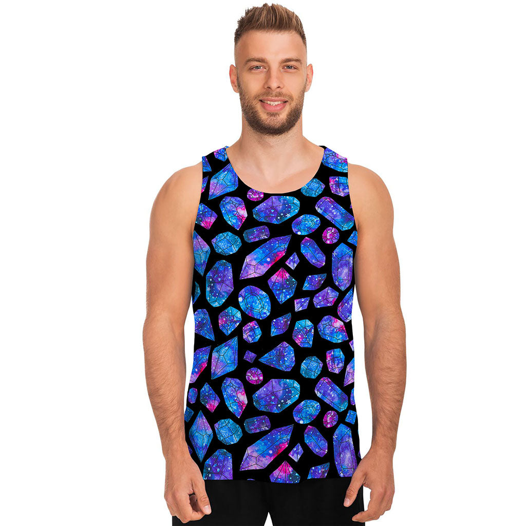 Blue Crystal Cosmic Galaxy Space Print Men's Tank Top