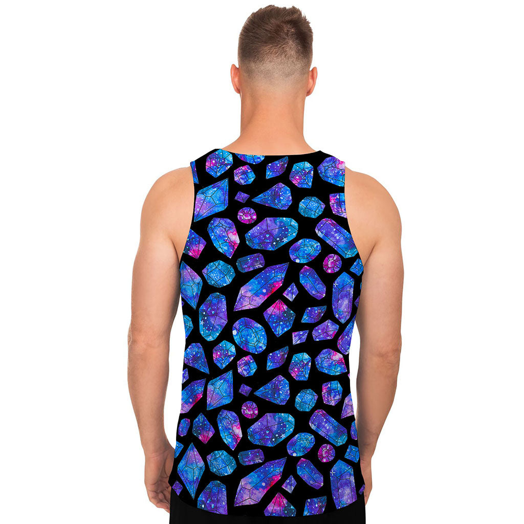 Blue Crystal Cosmic Galaxy Space Print Men's Tank Top