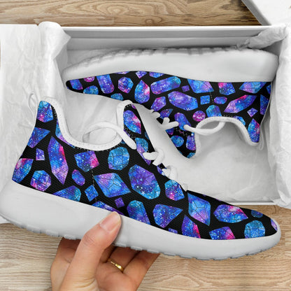 Blue Crystal Cosmic Galaxy Space Print Mesh Knit Shoes GearFrost