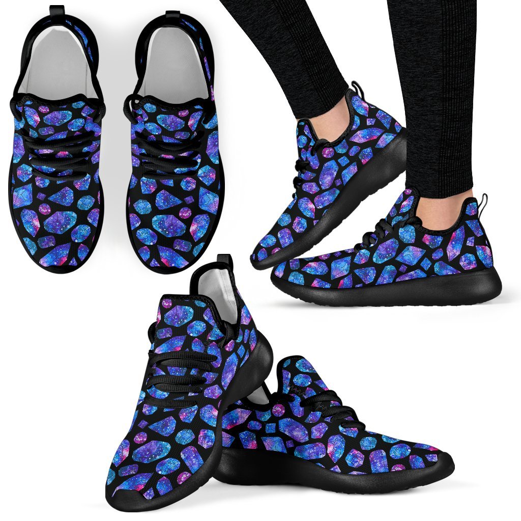 Blue Crystal Cosmic Galaxy Space Print Mesh Knit Shoes GearFrost