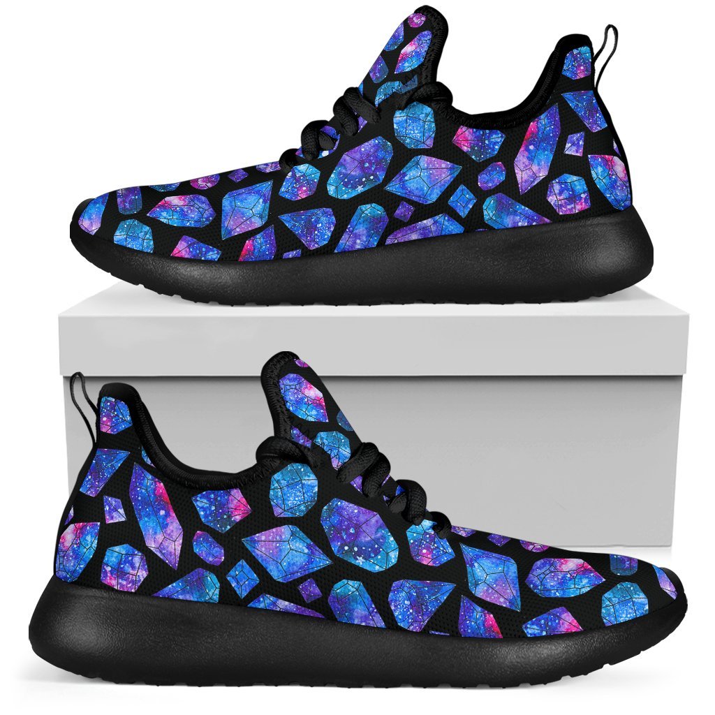 Blue Crystal Cosmic Galaxy Space Print Mesh Knit Shoes GearFrost