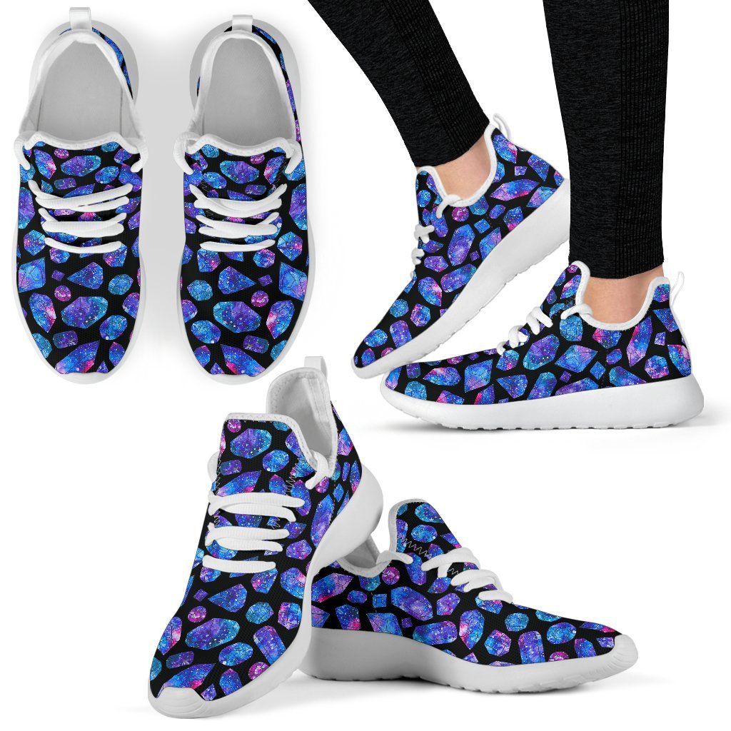 Blue Crystal Cosmic Galaxy Space Print Mesh Knit Shoes GearFrost