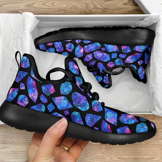 Blue Crystal Cosmic Galaxy Space Print Mesh Knit Shoes GearFrost