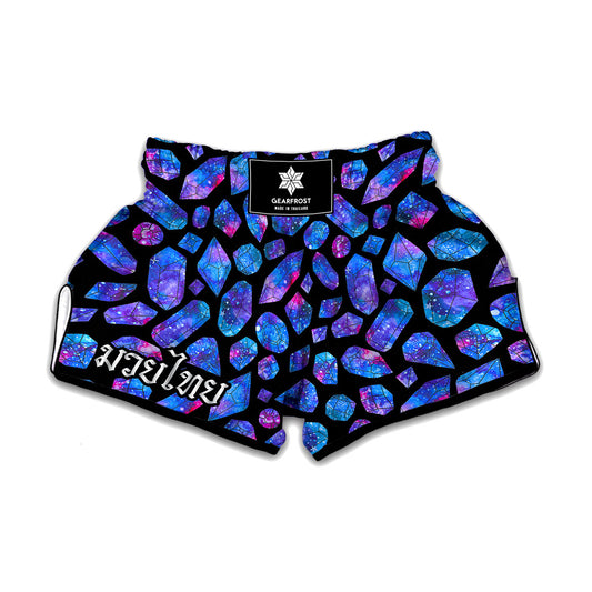 Blue Crystal Cosmic Galaxy Space Print Muay Thai Boxing Shorts