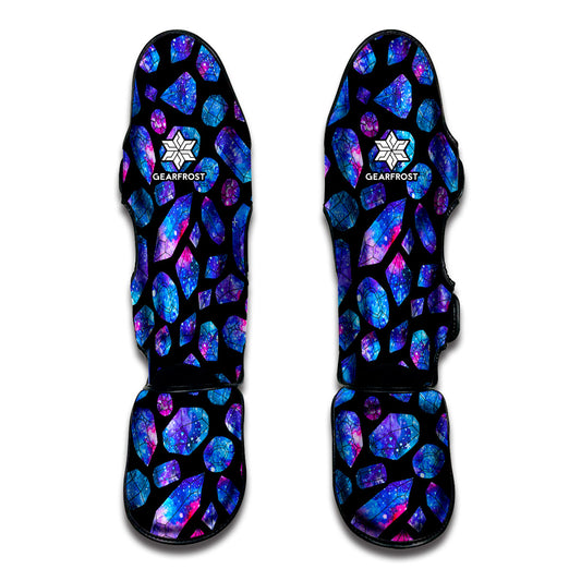 Blue Crystal Cosmic Galaxy Space Print Muay Thai Shin Guard