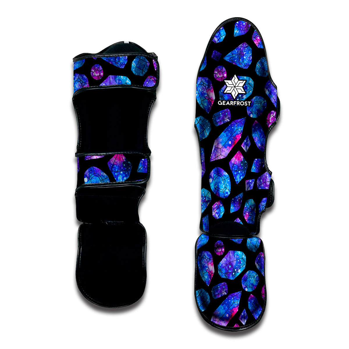 Blue Crystal Cosmic Galaxy Space Print Muay Thai Shin Guard
