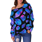 Blue Crystal Cosmic Galaxy Space Print Off Shoulder Sweatshirt GearFrost