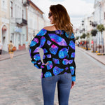 Blue Crystal Cosmic Galaxy Space Print Off Shoulder Sweatshirt GearFrost