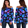 Blue Crystal Cosmic Galaxy Space Print Off The Shoulder Sweatshirt