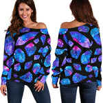 Blue Crystal Cosmic Galaxy Space Print Off Shoulder Sweatshirt GearFrost