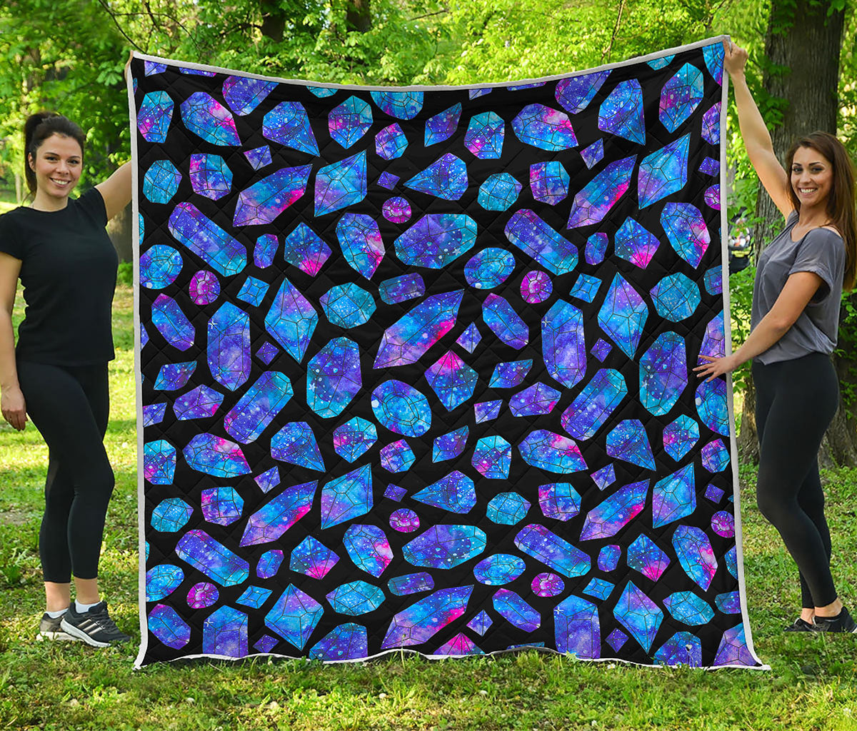 Blue Crystal Cosmic Galaxy Space Print Quilt