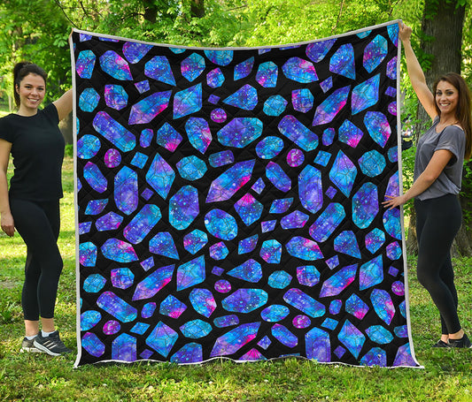 Blue Crystal Cosmic Galaxy Space Print Quilt
