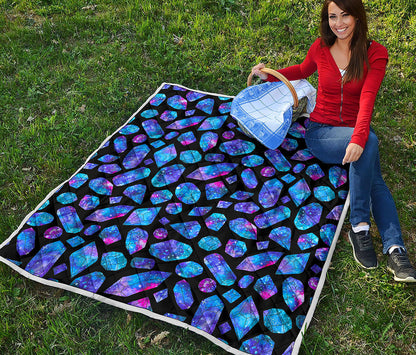 Blue Crystal Cosmic Galaxy Space Print Quilt