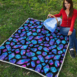 Blue Crystal Cosmic Galaxy Space Print Quilt