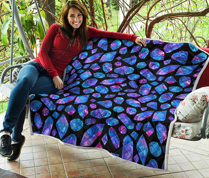 Blue Crystal Cosmic Galaxy Space Print Quilt