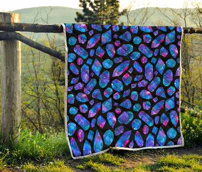Blue Crystal Cosmic Galaxy Space Print Quilt