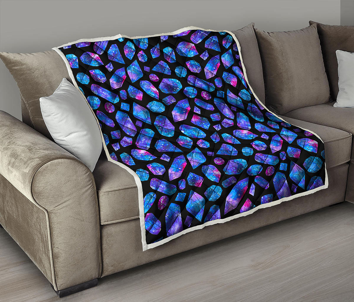 Blue Crystal Cosmic Galaxy Space Print Quilt