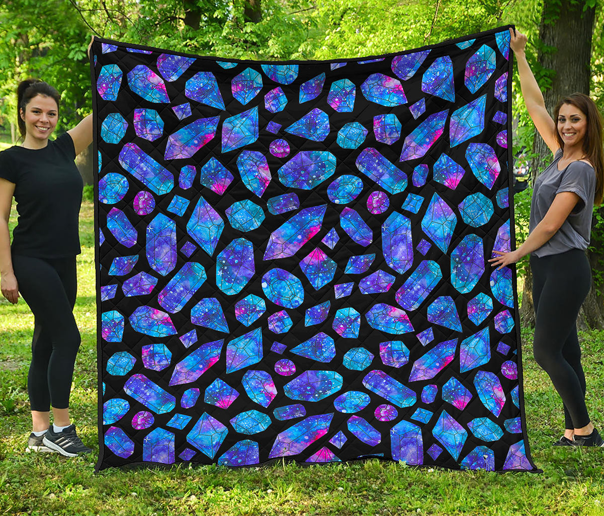Blue Crystal Cosmic Galaxy Space Print Quilt