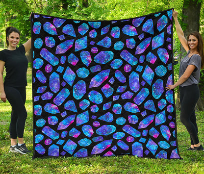 Blue Crystal Cosmic Galaxy Space Print Quilt